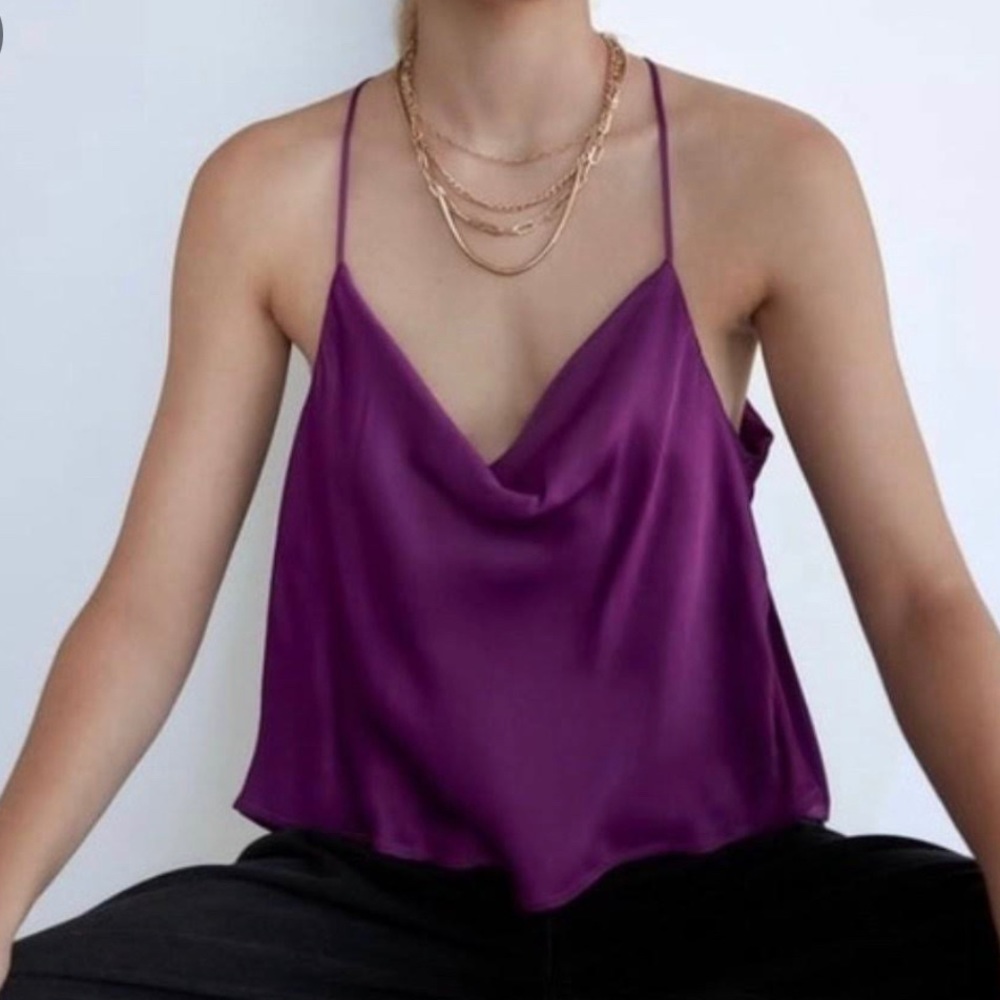 ZARA purple satin backless top size S